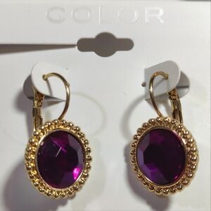 COLOR purple‎ gold tone earrings